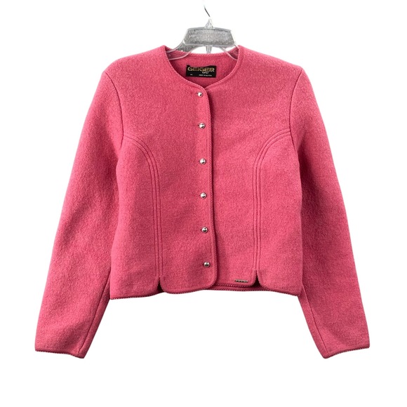 geiger Jackets & Blazers - Geiger Boiled Wool Jacket Womens 44 Pink Tyrol Austria Button Up Cardigan Coat